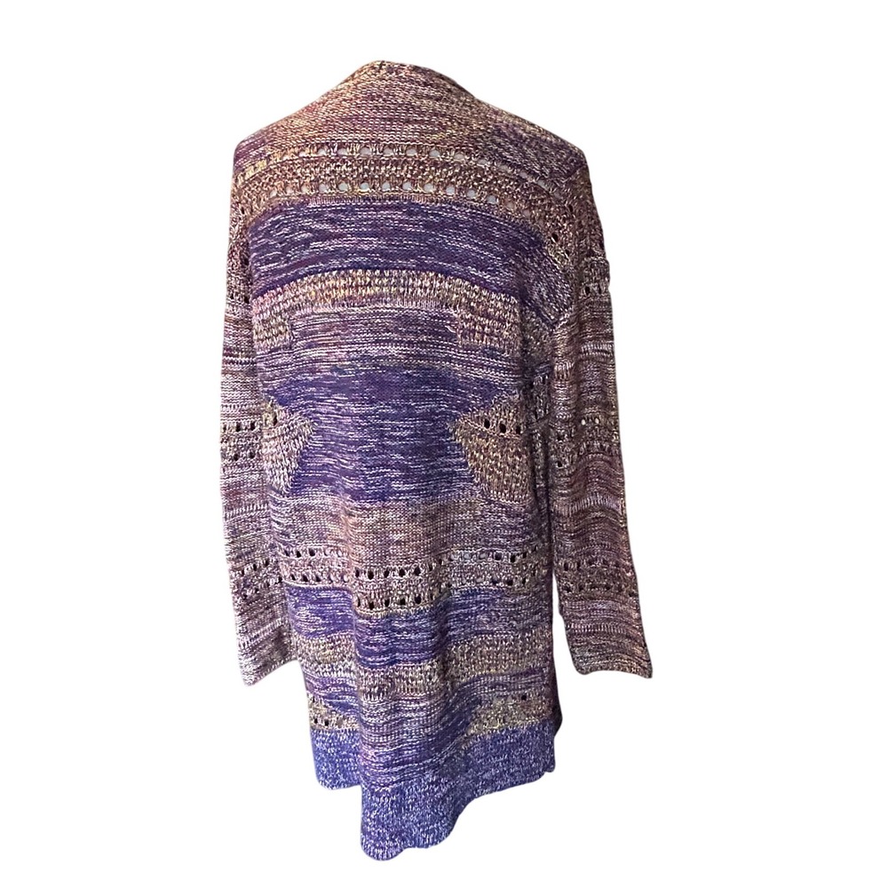 GAP Petite Striped Open Front Long Cardigan Sweater Purple Gold Size S - Picture 3 of 9